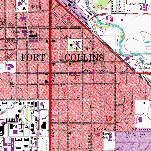 Topographic Map of Poudre Fire Authority Fire Station 1, CO
