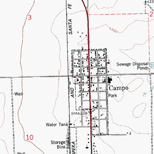 Topographic Map of Campo Fire Department, CO