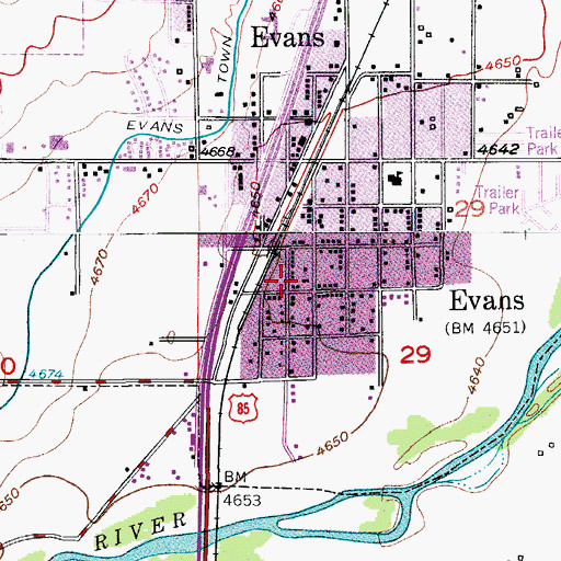 Topographic Map of Evans Fire and Rescue Station 1 East Side, CO