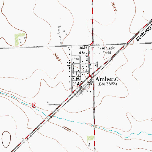 Topographic Map of Amherst Volunteer Fire Department, CO