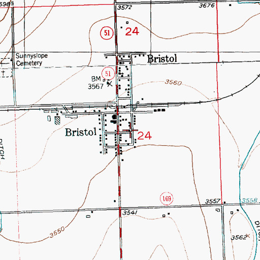 Topographic Map of Bristol Volunteer Fire Department, CO