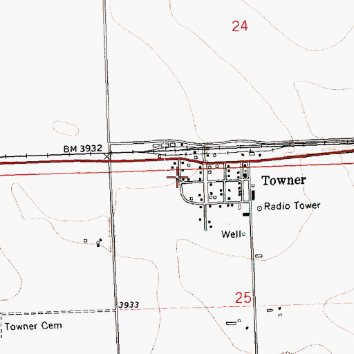 Topographic Map of Towner Volunteer Fire Department, CO