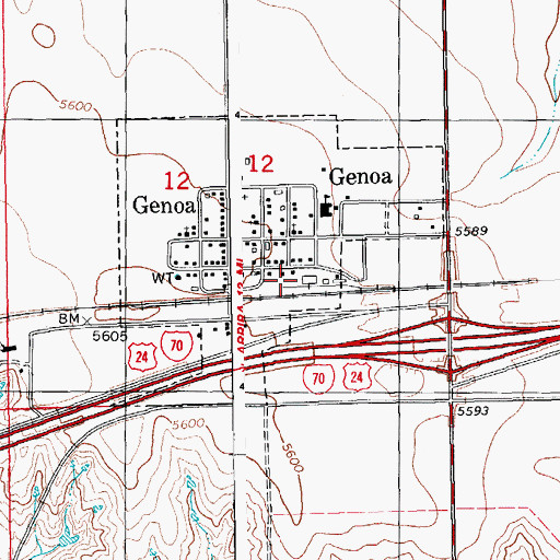 Topographic Map of Genoa Rural Fire Department, CO