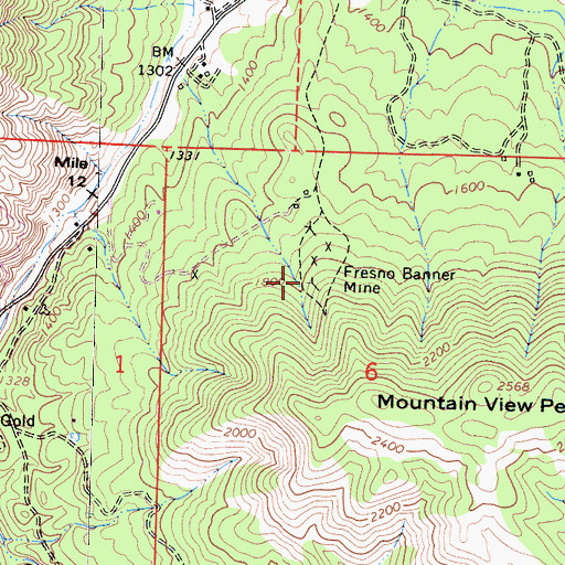 Topographic Map of Fresno Banner Mine, CA