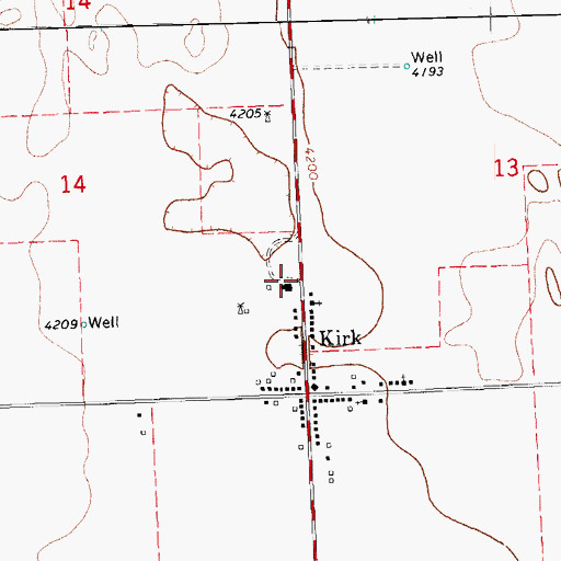 Topographic Map of Kirk Volunteer Fire Department, CO