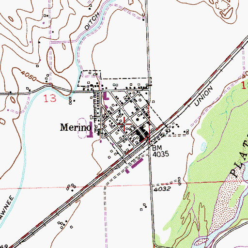 Topographic Map of Merino Volunteer Fire Department, CO