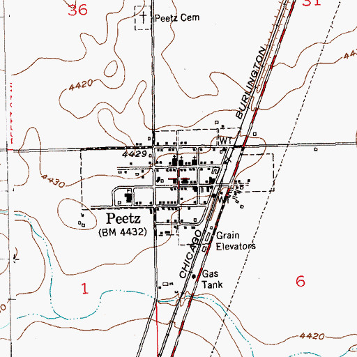 Topographic Map of Peetz Volunteer Fire Department, CO