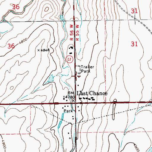 Topographic Map of Southwest Washington County Fire Protection Last Chance Fire Station, CO