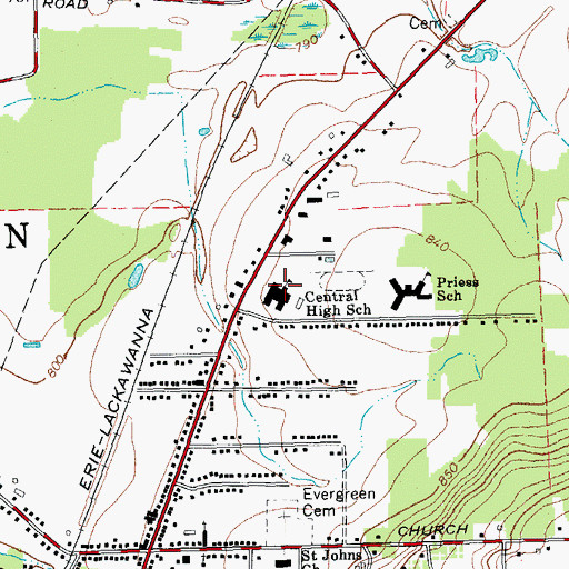 Topographic Map of Eden Elementary School, NY