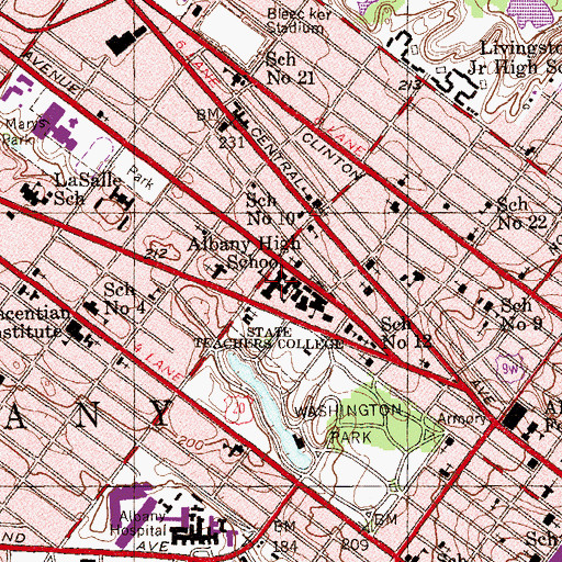 Topographic Map of William S Hackett Middle School, NY
