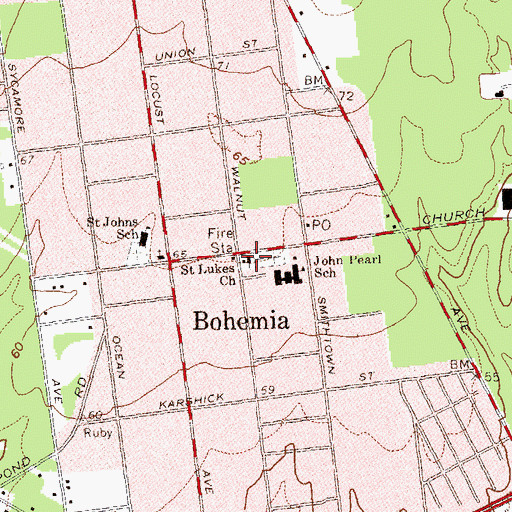 Topographic Map of Bohemia Orthodox Presbyterian Church, NY
