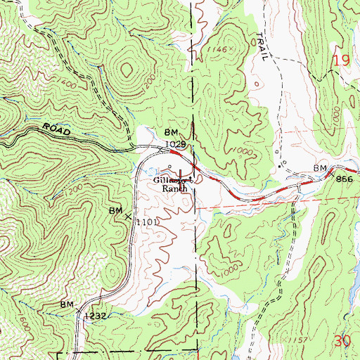Topographic Map of Gillaspy Ranch, CA