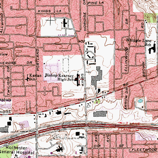 Topographic Map of Derech Hatorah of Rochester, NY