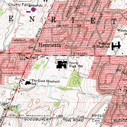 Topographic Map of Rush - Henrietta Senior High School, NY