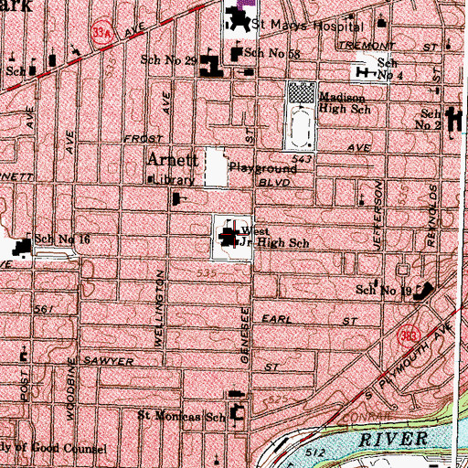 Topographic Map of Joseph C Wilson Magnet High School, NY