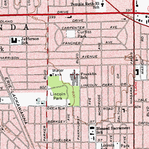 Topographic Map of Ben Franklin Middle School, NY