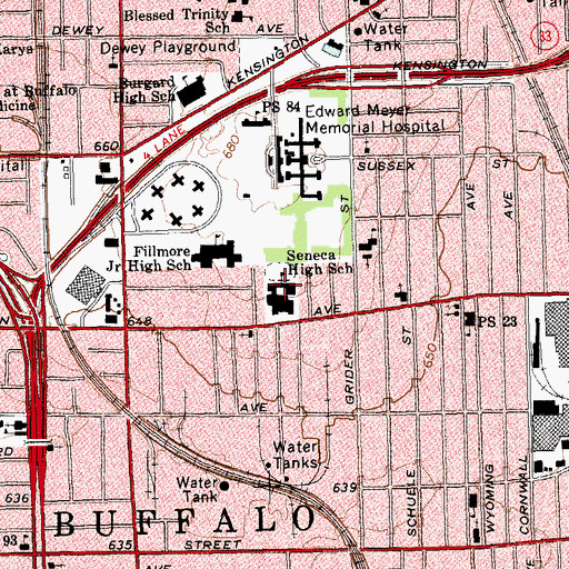 Topographic Map of Math Science Technical Prepatory School - Seneca, NY