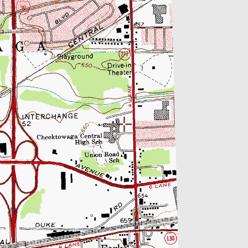 Topographic Map of Cheektowaga Middle School, NY