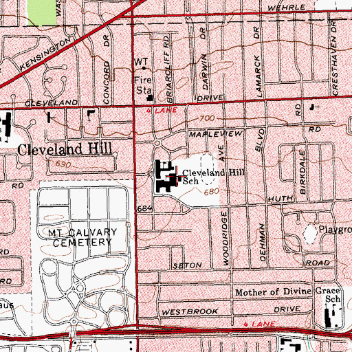Topographic Map of Cleveland Hill High School, NY