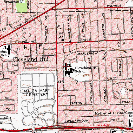 Topographic Map of Cleveland Hill Elementary School, NY