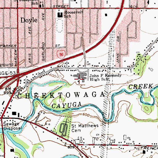 Topographic Map of John F Kennedy Middle School, NY