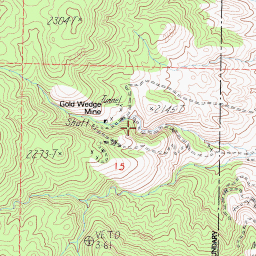 Topographic Map of Gold Wedge Mine, CA