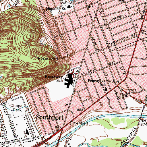 Topographic Map of Broadway Elementary School, NY