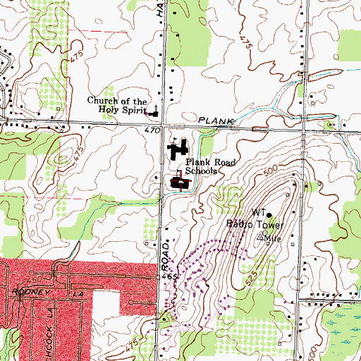Topographic Map of Plank Road South Elementary School, NY
