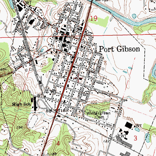Topographic Map of Port Gibson Volunteer Fire Department, MS