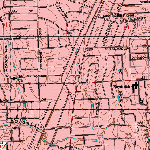 Topographic Map of Jackson Fire Department District 3 Station 7, MS
