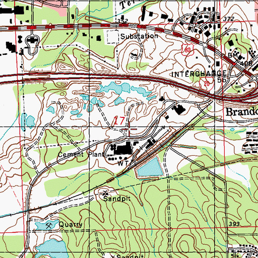 Topographic Map of Brandon Fire Department Station 1, MS