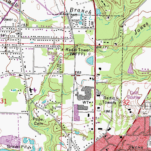 Topographic Map of Columbia Fire Department Station 1, MS