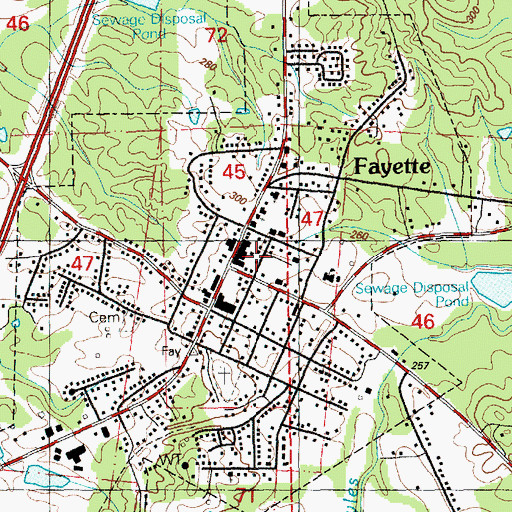 Topographic Map of Fayette Fire Department, MS