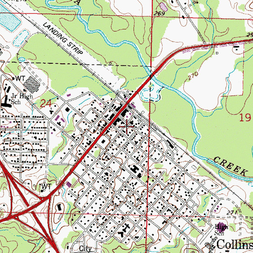 Topographic Map of City of Collins Fire Department, MS