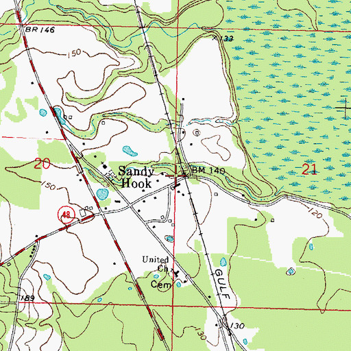 Topographic Map of Southwest Marion Fire Department Sandy Hook, MS