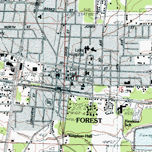 Topographic Map of City of Forest Fire Department, MS