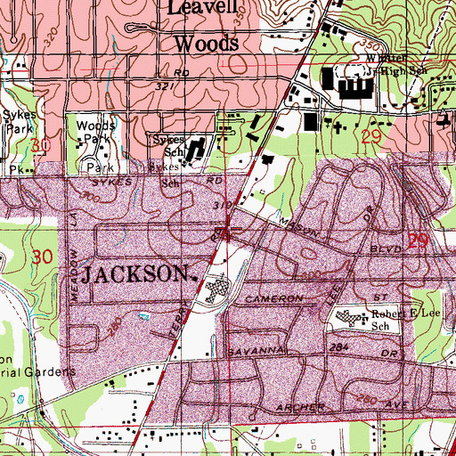 Topographic Map of Jackson Fire Department District 2 Station 11, MS