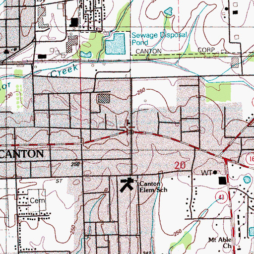 Topographic Map of Canton Fire Department Station 2, MS