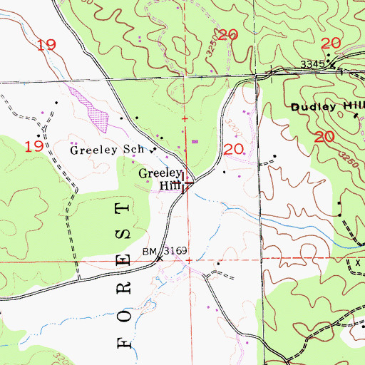 Topographic Map of Greeley Hill, CA