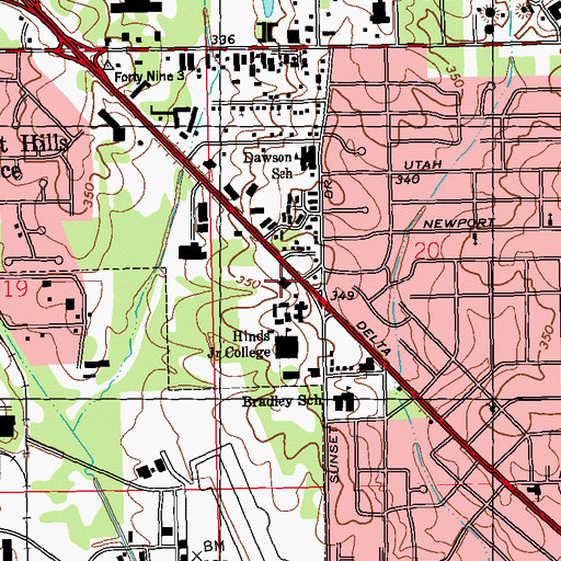 Topographic Map of Jackson Fire Department District 3 Station 20, MS