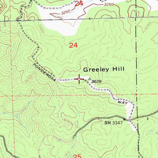 Topographic Map of Greeley Hill, CA
