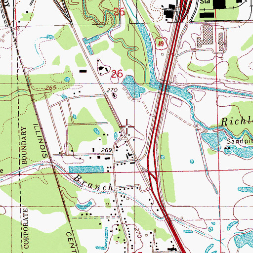 Topographic Map of Richland Fire Department Station 1, MS