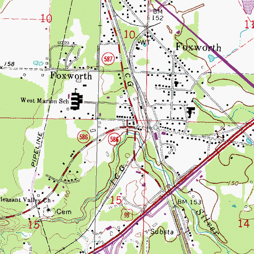 Topographic Map of Foxworth Fire Department, MS