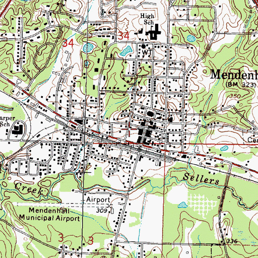 Topographic Map of Mendenhall Volunteer Fire Department, MS