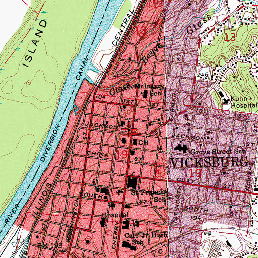 Topographic Map of Vicksburg Fire Department Station 6, MS