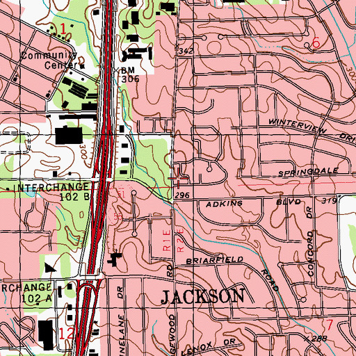 Topographic Map of Jackson Fire Department District 3 Station 19, MS