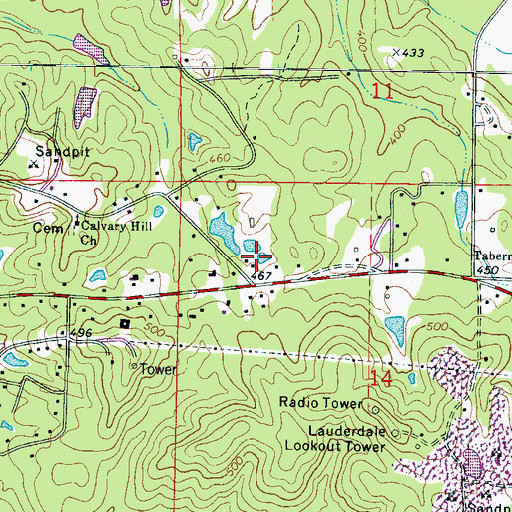 Topographic Map of Meridian Fire Department Station 8, MS