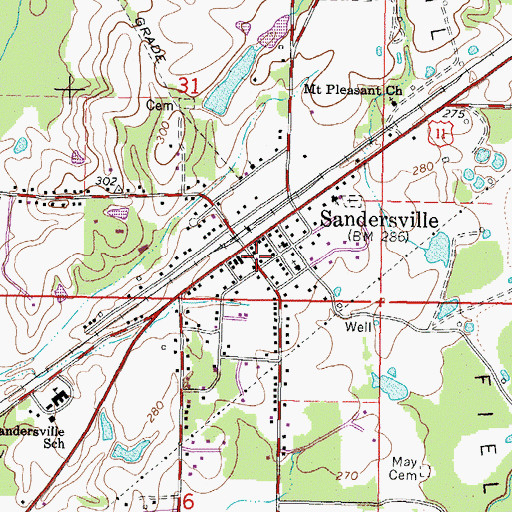 Topographic Map of Sandersville Volunteer Fire Department, MS