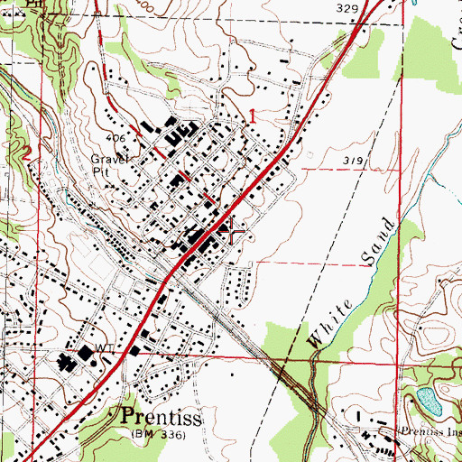 Topographic Map of Prentiss Fire Department Station 1 Headquarters, MS