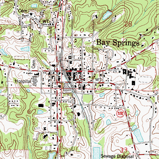 Topographic Map of Bay Springs Volunteer Fire Department, MS
